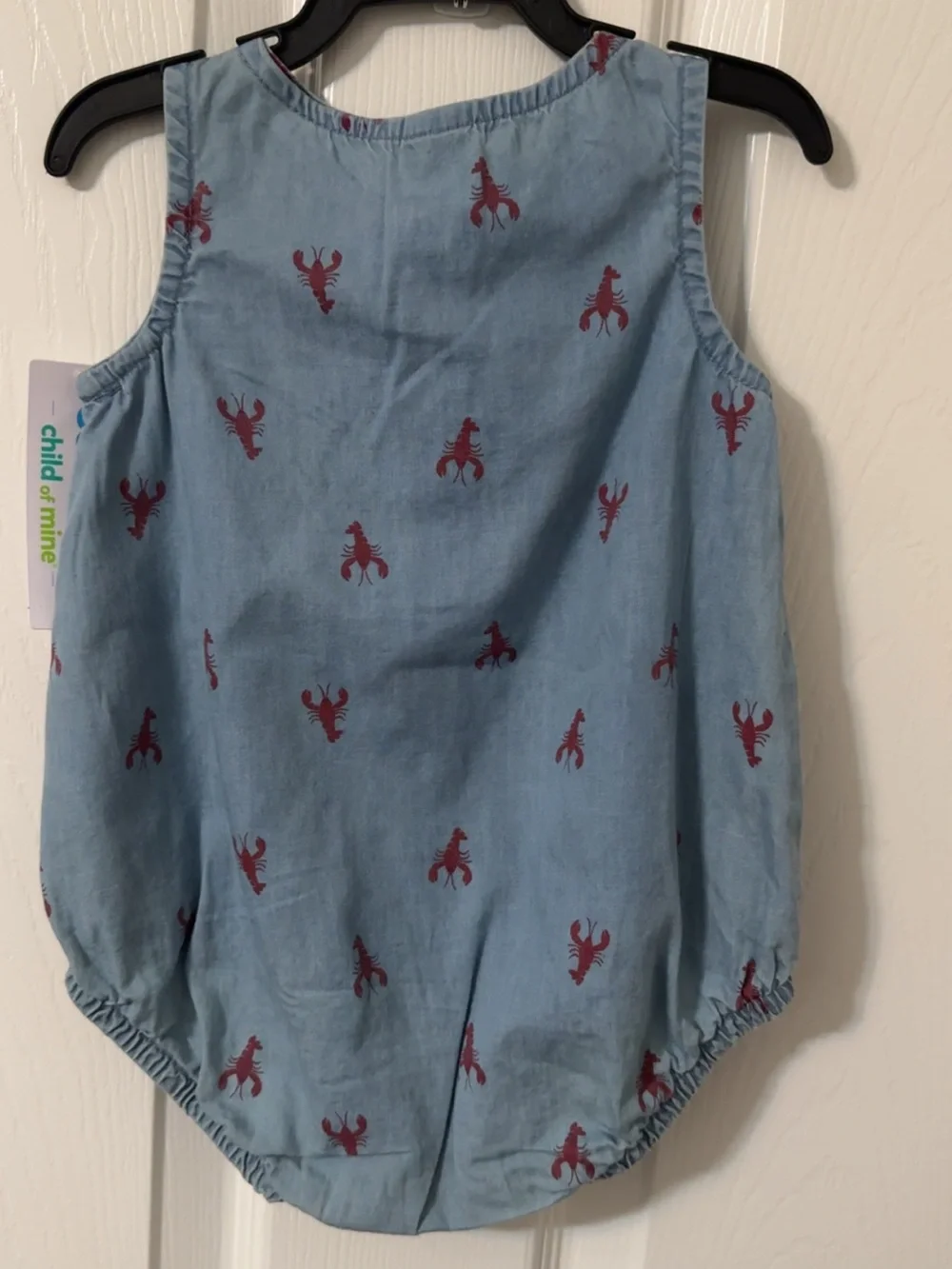 Carter's Blue Denim Baby Bubble Bodysuit with Red Lobster 🦞 Print